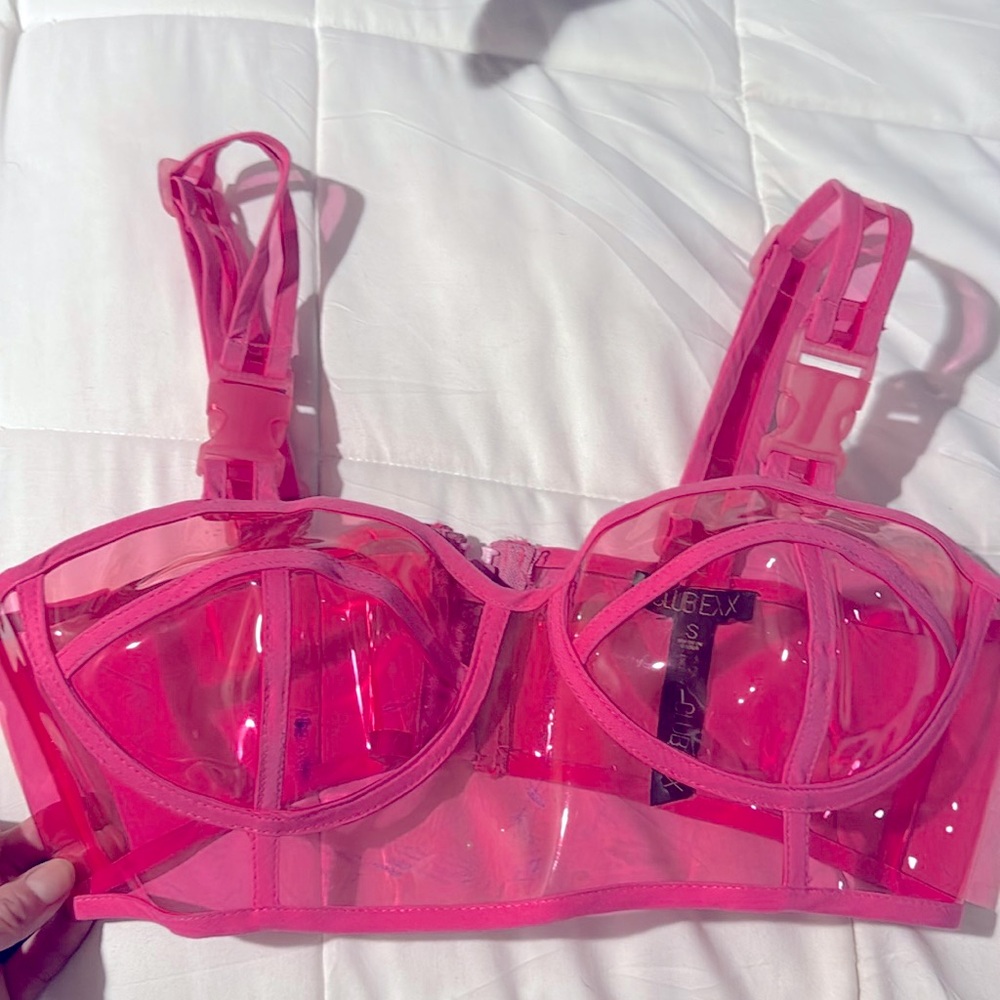 Pink vinyl clear rave bustier Top 
Club exx new